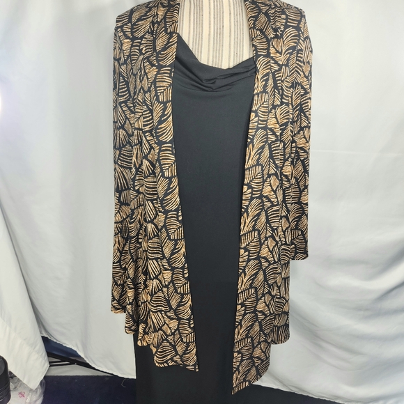dressbarn Black & Brown 2-Piece Look Drape Neck Midi Dress Plus Size 18/18W - Picture 1 of 11